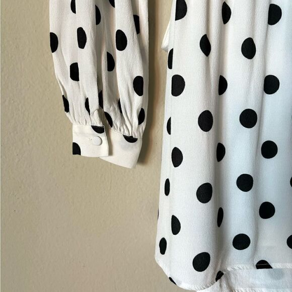 Lovers + Friends Maggie  Mini White Black Dress Blouse Polka Dot Wrap  Size S - Picture 9 of 11